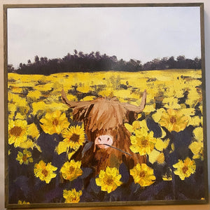 Moo-ve Over Sunflowers Wood Frame Picture