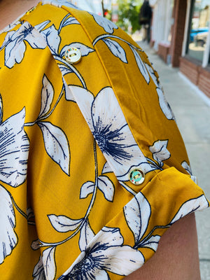 Take A Stroll Mustard Floral Blouse