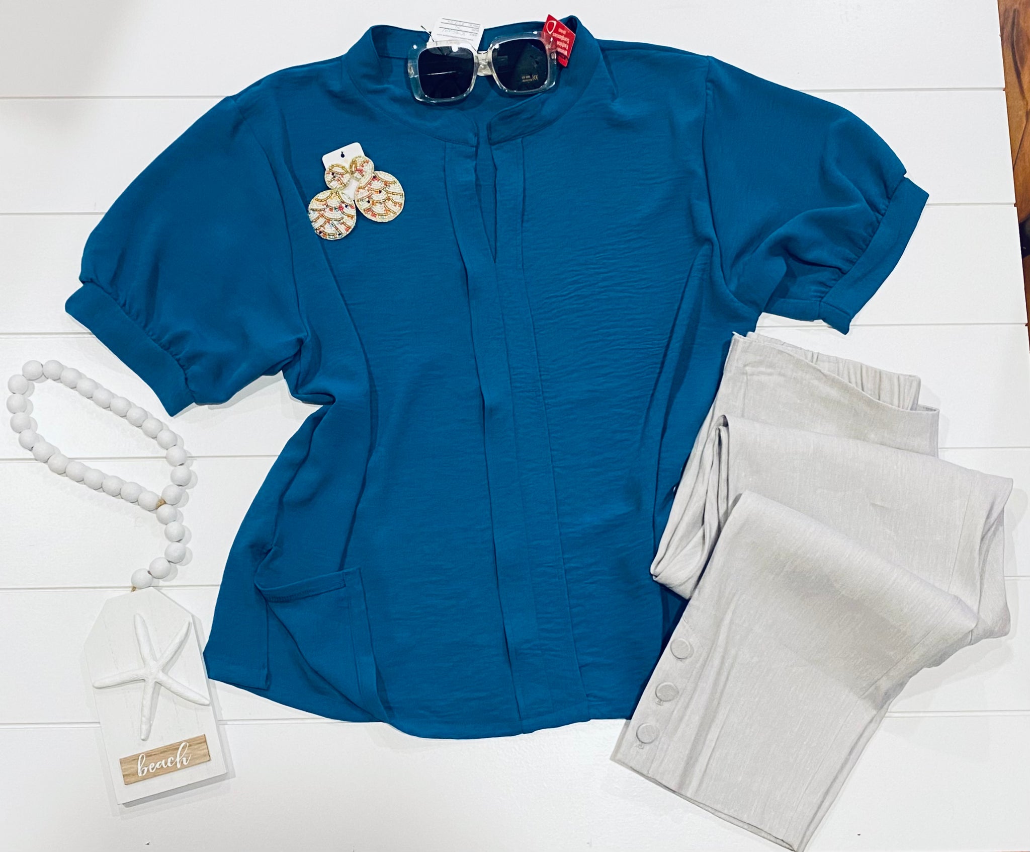 Time To Teal Short Sleeve Blouse