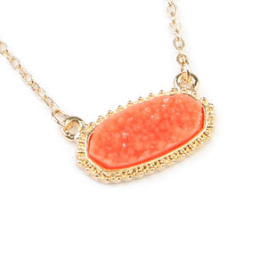 Coral Druzy Pendant And Earring Set