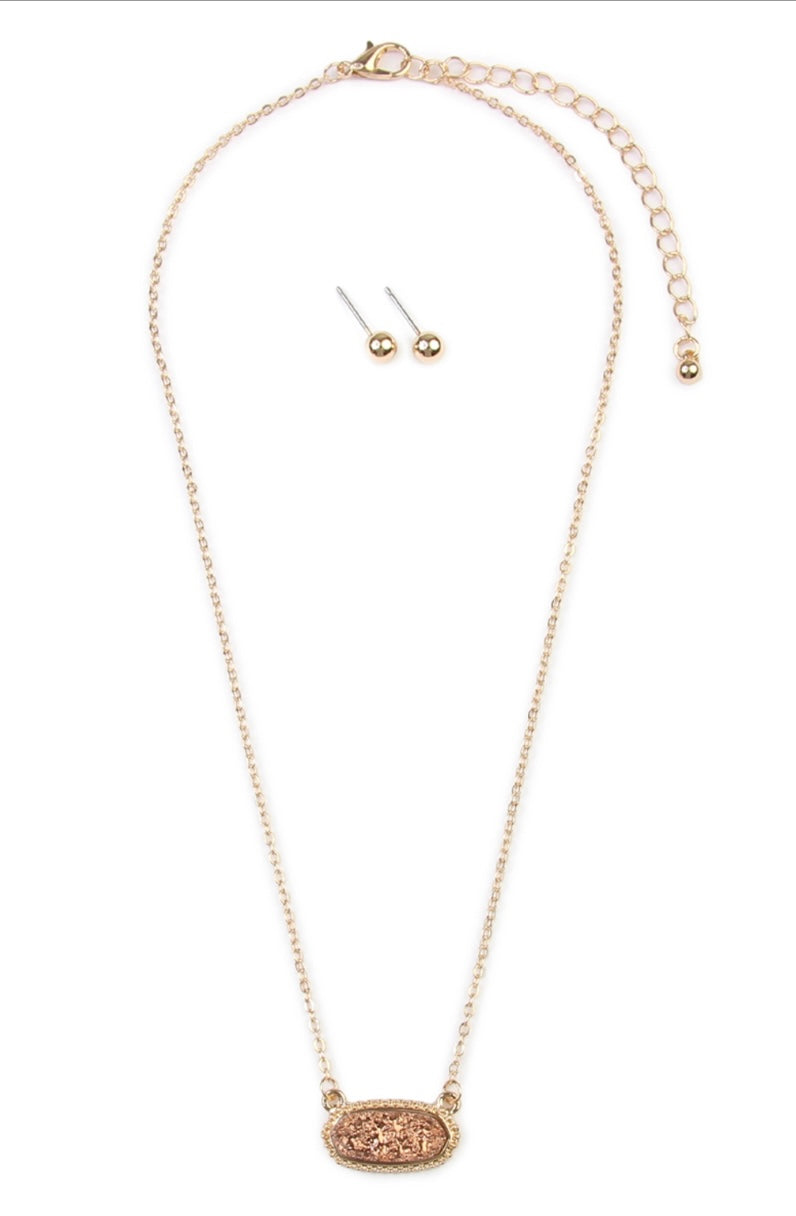 Champagne Druzy Necklace And Earring Set