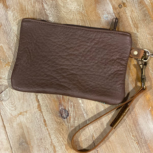 Turquoise and Brown Distressed Leather Wristlet