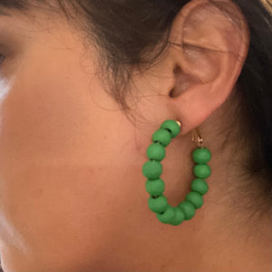 Green Wood Beaded Earrings